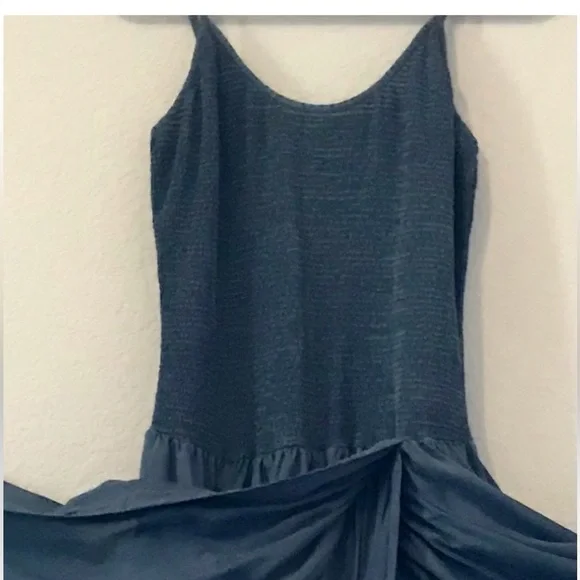 Gunmetal blue elegant silk dress full skirt with smocked tank style top. NWOT - Picture 7 of 8